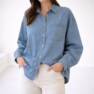 ZARA Denim Shirt – Blue Button Down Long Sleeve Women's Size S